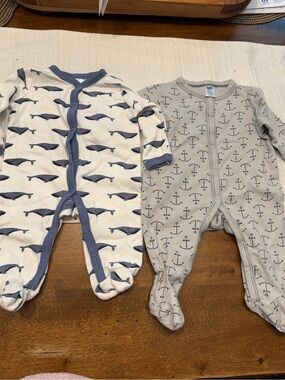 Hudson Baby Navy Whale & Gray Anchor Footed Pajama Set